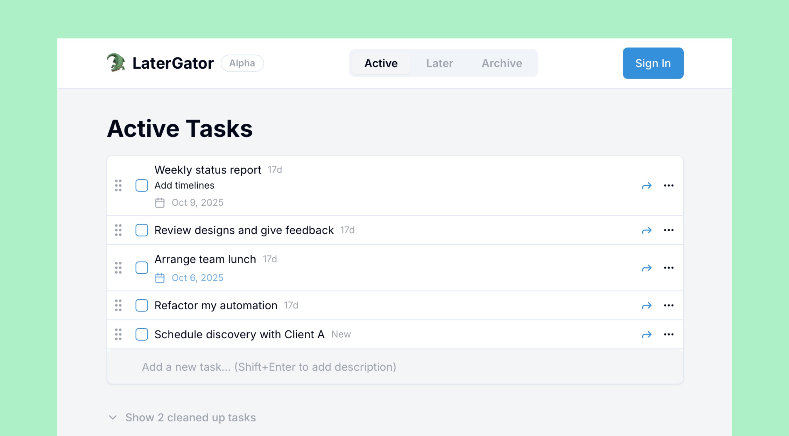 LaterGator App Screenshot